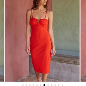 Vici Red orange midi dress